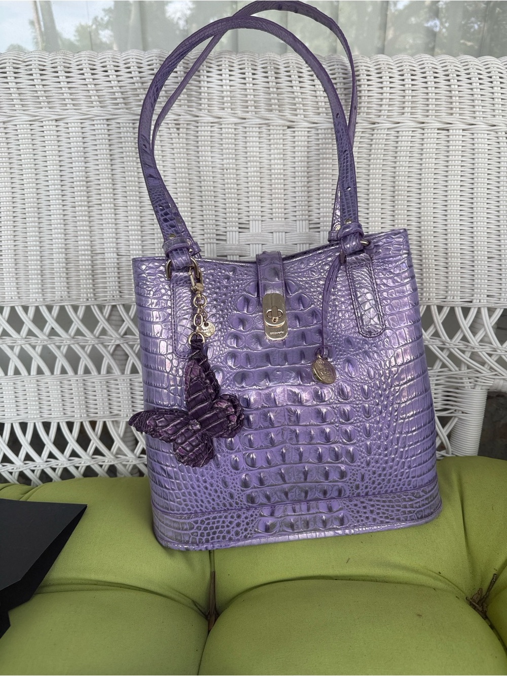 Brahmin Metallic Lilac Croc-Embossed Shoulder Bag